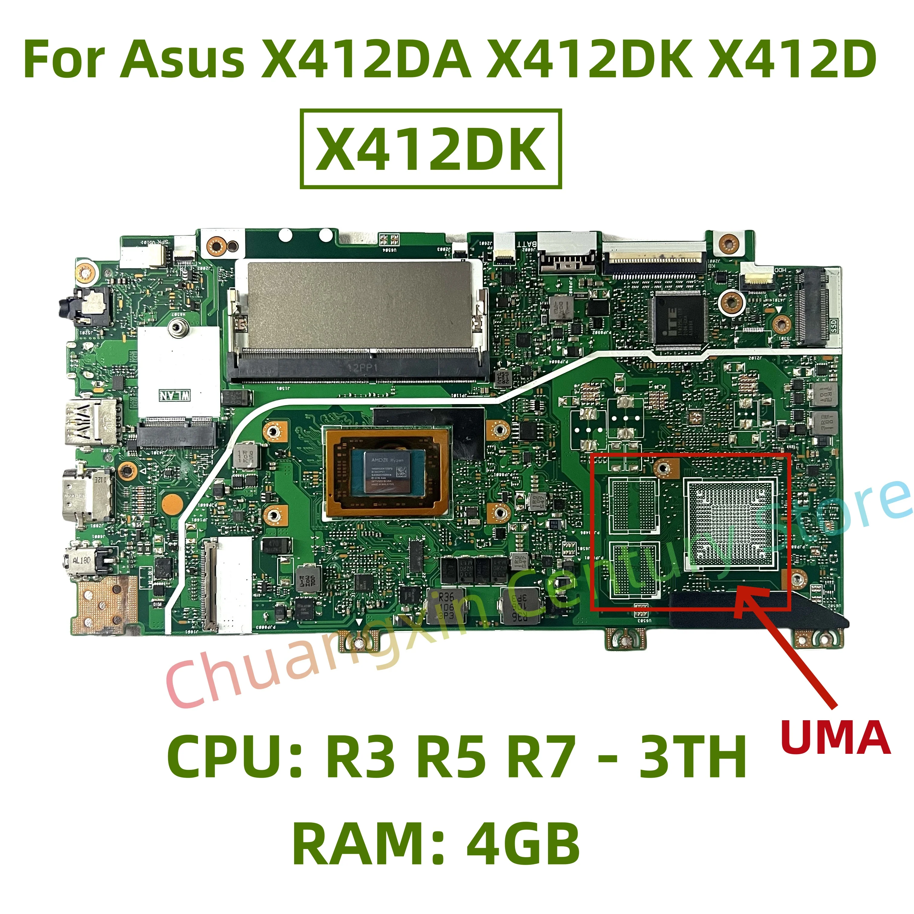 

X412DK motherboard for Asus X412DA X412DK X412D A412D F412D Laptop with CPU: R3 R5 R7-3TH UMA RAM: 4GB 100% test OK
