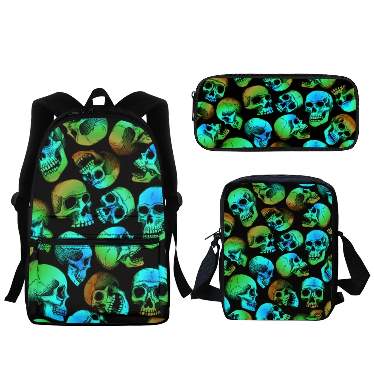 

Scary Skull Print Zipper School Bags Gothic Style 3Pc Girls Boys School Bag Lunch Pencil Cases Large Capacity Backpack 2023 New