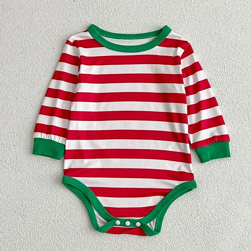 2024 Christmas Set Childrens Clothing Baby Set Red Green Stripes Winter New Baby Jumpsuit +Pants 2PCS Cute Childrens Clothing