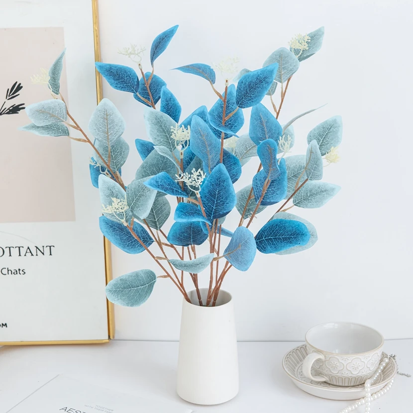 

Artificial Plants Fake Leaves Three Pronged Eucalyptus Bonsai Home Decoration Indoor Dining Table Office Decor Scrapbook Wedding