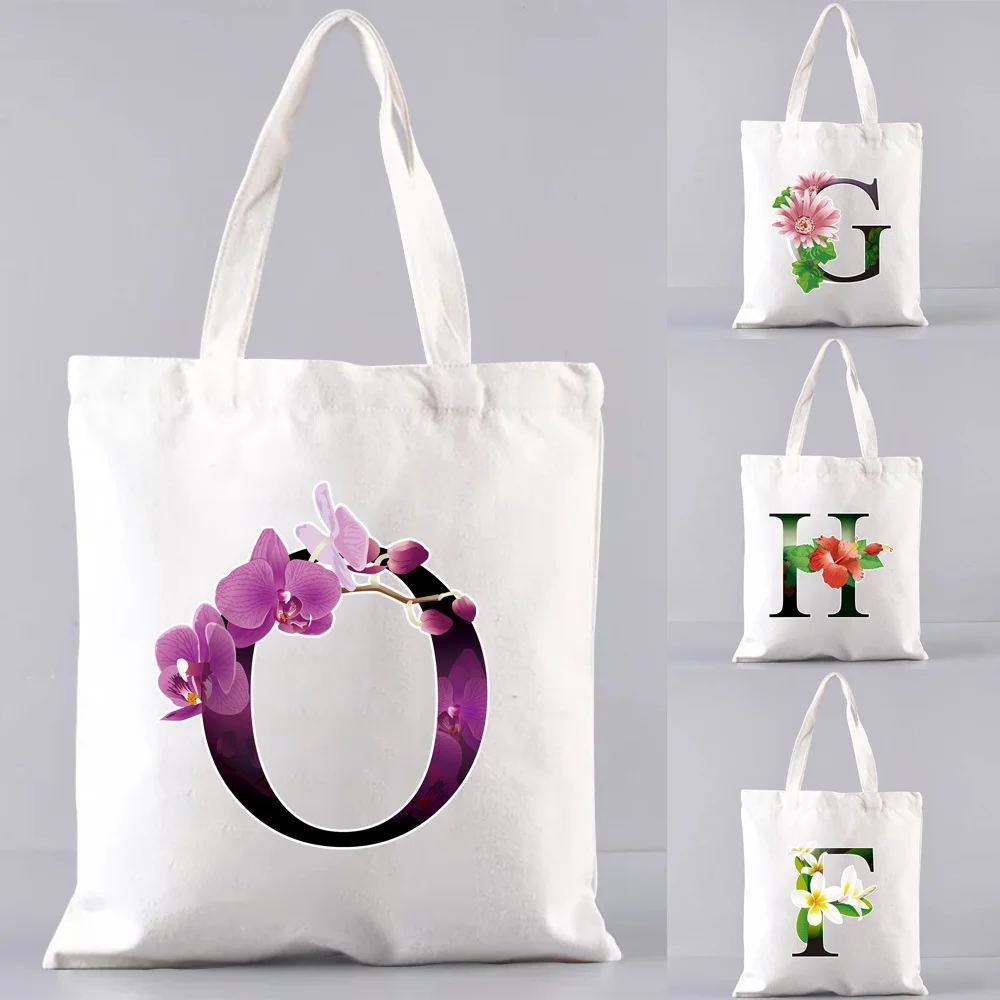 

2026 Women Shopping Bags Flower Letter Pattern Shoulder Bag Fashion Handbag Canvas Tote Bag High Capacity Student Shoulder Bag