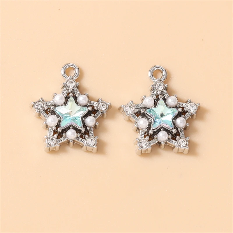 5 Stück, 17 x 19 mm, zarte, farbenfrohe Stern-Anhänger aus Kristall, zum Basteln von Halsketten, Ohrringen, Armbändern, für DIY-Bastelarbeiten und Schmuckherstellung. – Detail 25