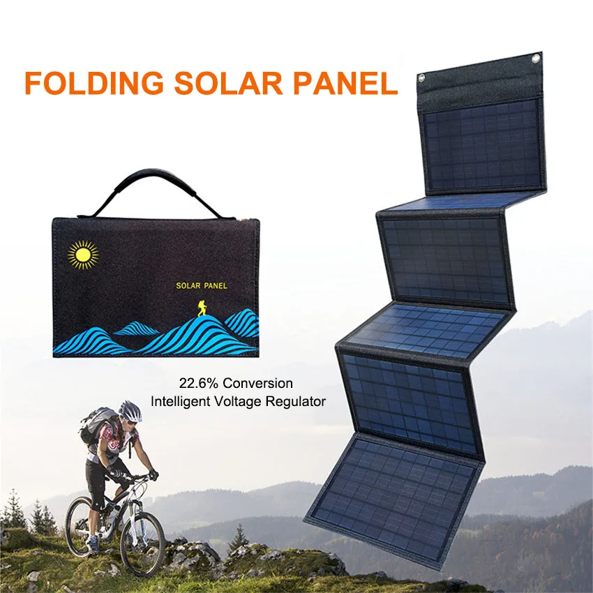 

60W Solar Panel Portable Folding Bag DC +Dual USB Output Solar Charger Outdoor Power Supply for Mobile Phone Power Generator