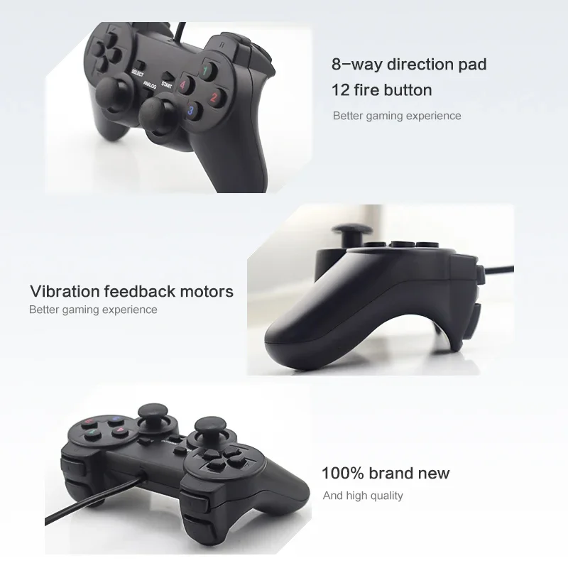 DATA FROG Controller gamepad a vibrazione USB cablato per PC/laptop Windows XP/7/8/10/Vista Joystick da gioco Nero