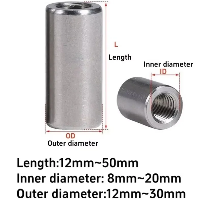 Column Joint Round Coupling Nut M8-M20 304 Stainless Steel Standoff Spacer Fine Thread Extended Cylindrical Nut