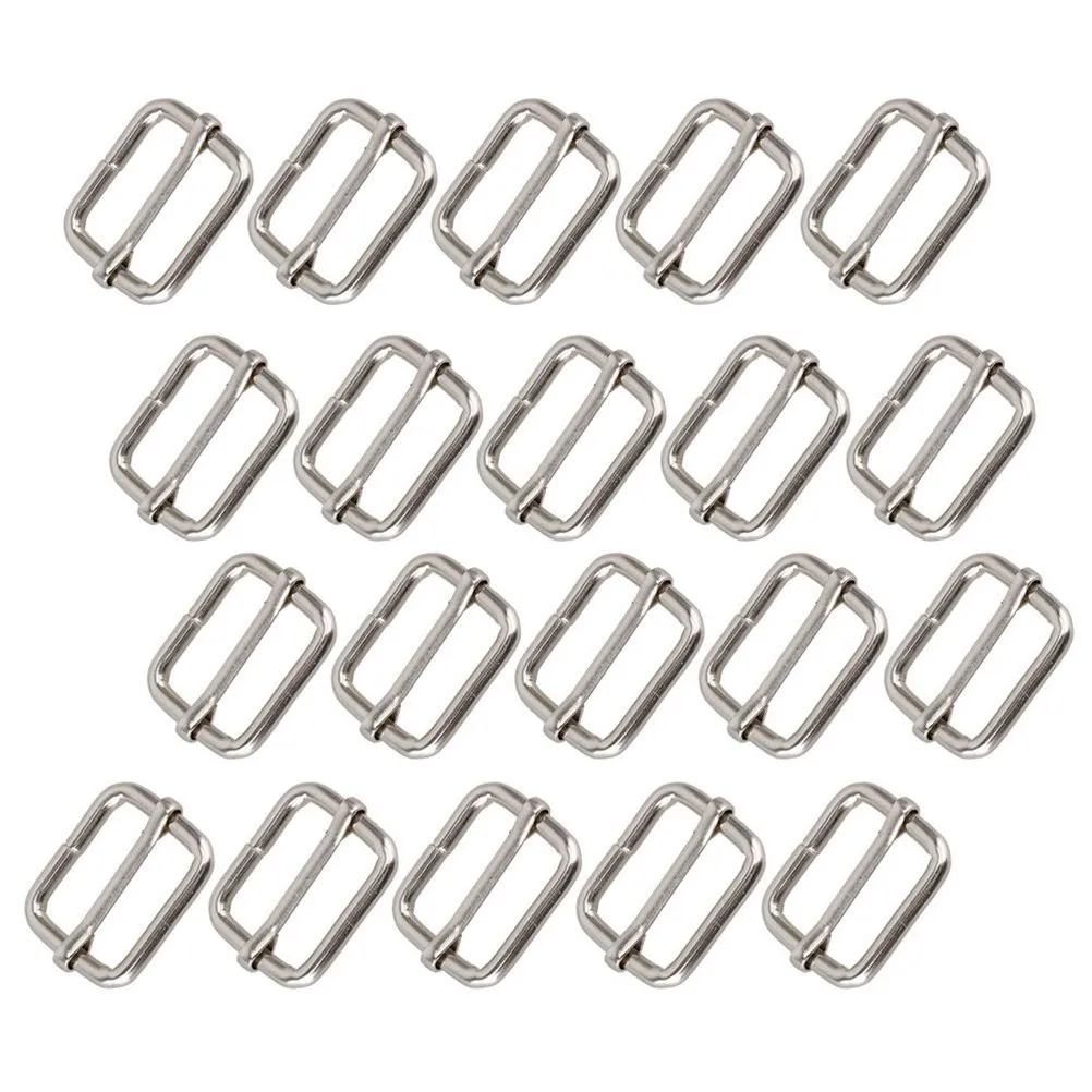 20Pcs Needle Buckles Silver Iron Roller Pin 38x19mm Fit 25Mm Webbing for Collars Belts Backpacks Slider Strap Adjuster