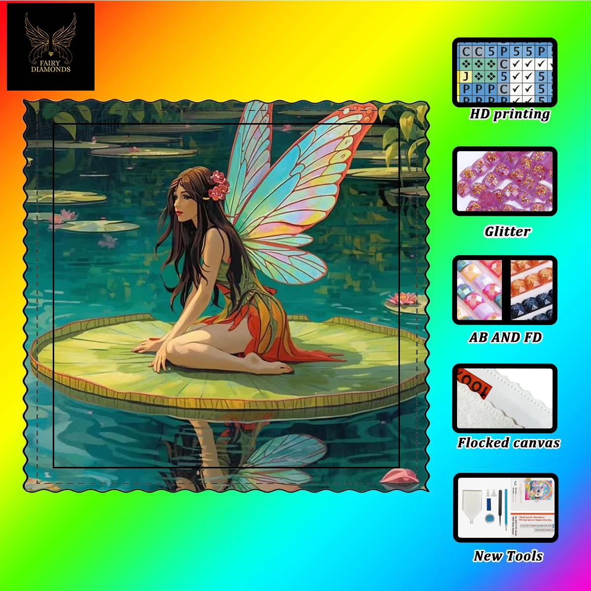 

【FAIRY_ Diamond Art】Little elves on the lotus seed pod Crystal AB Rhinestone FD Rhinestone Perfect Resin Diamond