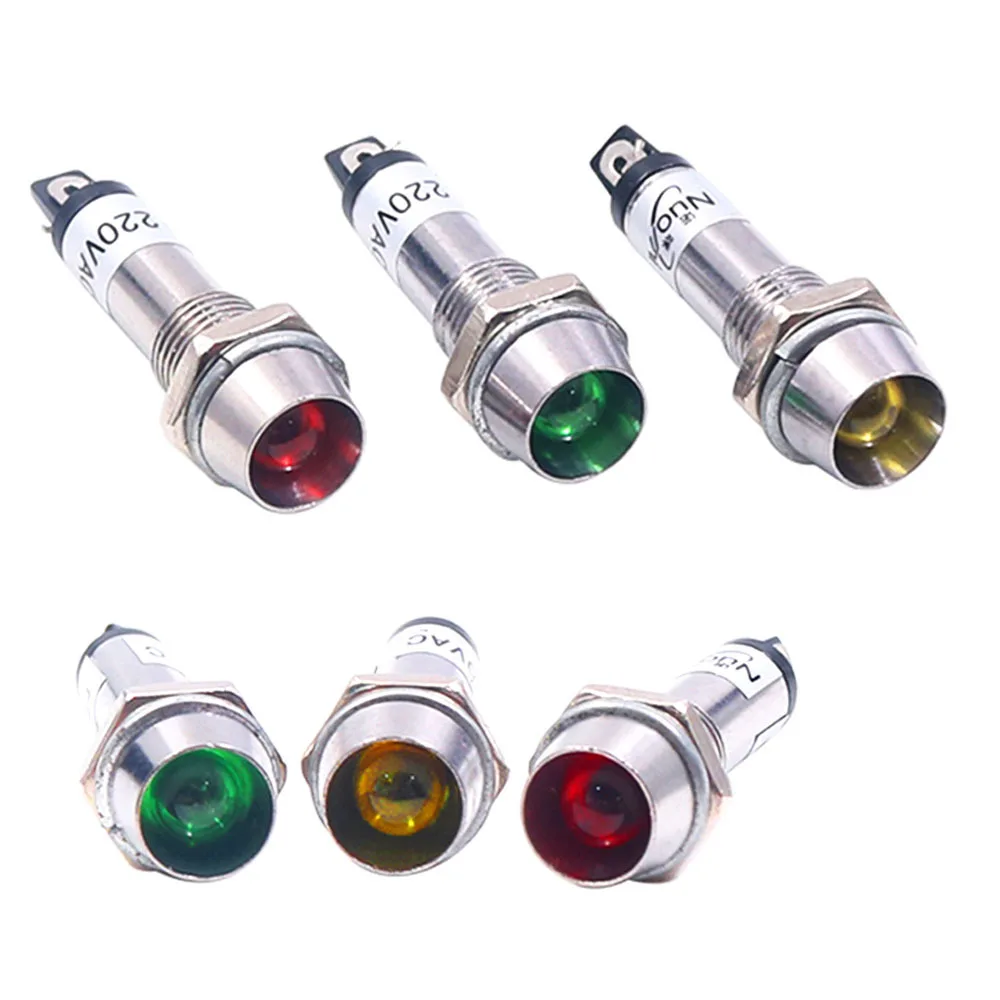 10PCS 8mm Metal Indicator lights XD8-1 LED light Signal Convex lamp 12V 24V 220V waterproof Signal lamp beacon light led