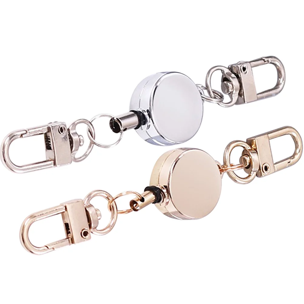 2 Pcs Easy-to-pull Key Ring Lanyard Badge Holder with Retractable Keychain Heavy Duty Id Camping Alloy Work Small