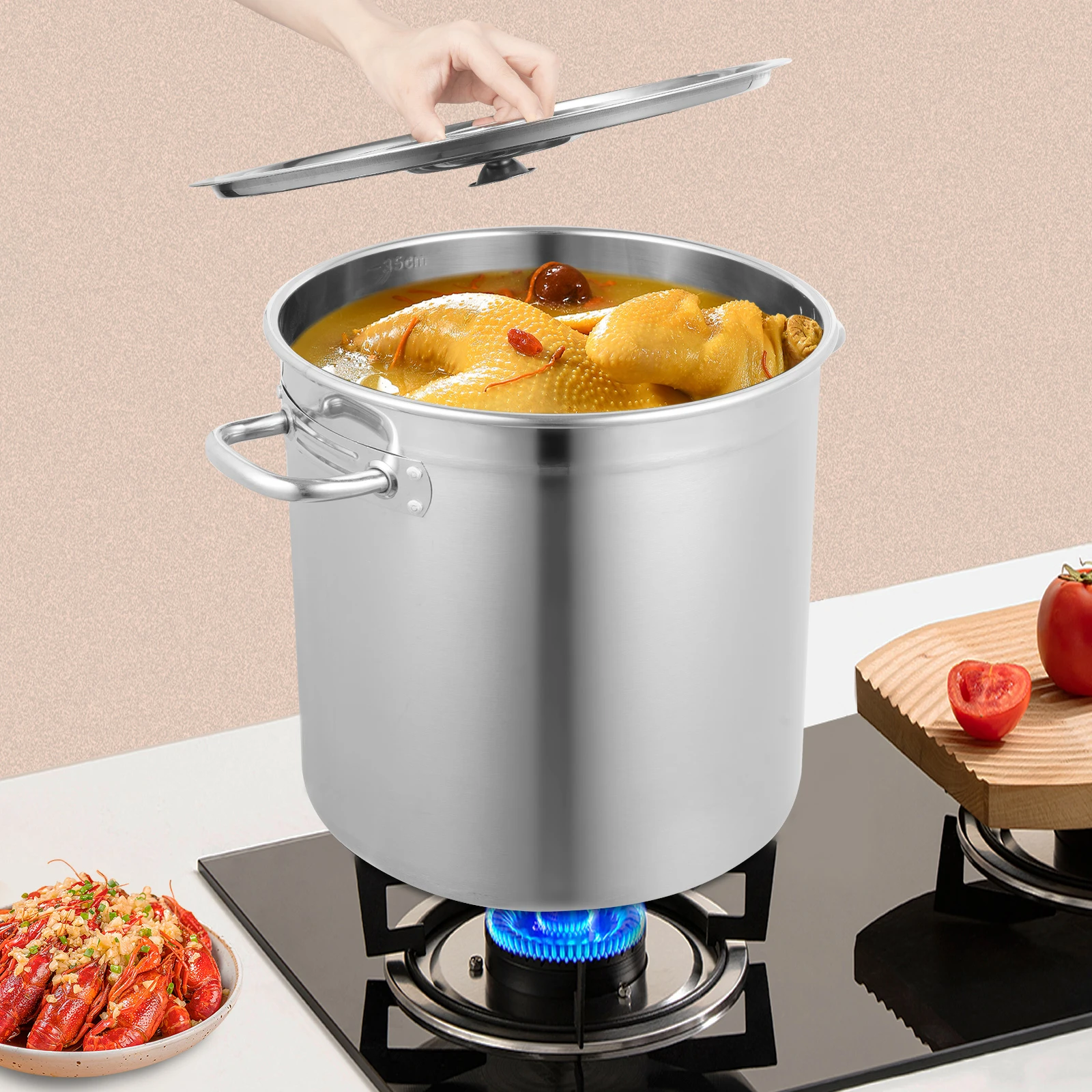 

Stainless Steel Stockpot Kitchen Soup Big Cooking Commercial Heavy Duty Canning Pot Stockpot with Lid and 2 Handles for Kitchen