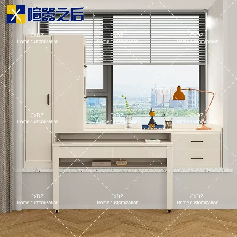 Cream Bay Window Cabinet Custom Locker Office Computer Desk Household Retractable Desk Bookcase Integrated 8L51-1