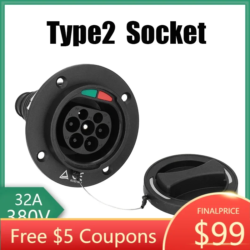 

EV Charging Type2 Socket 16/32A 1/3Phase IEC 62196‑2 Male IP54 Protection Charger