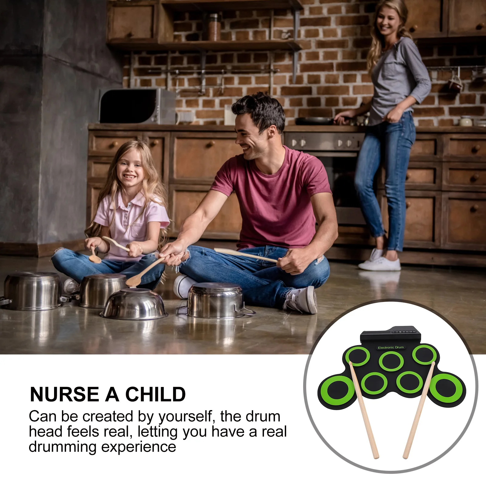 

1Set Durable Hand Roll Drum Set Portable Electronic Drum Kit for Realistic Drumming Experience Music Instrument