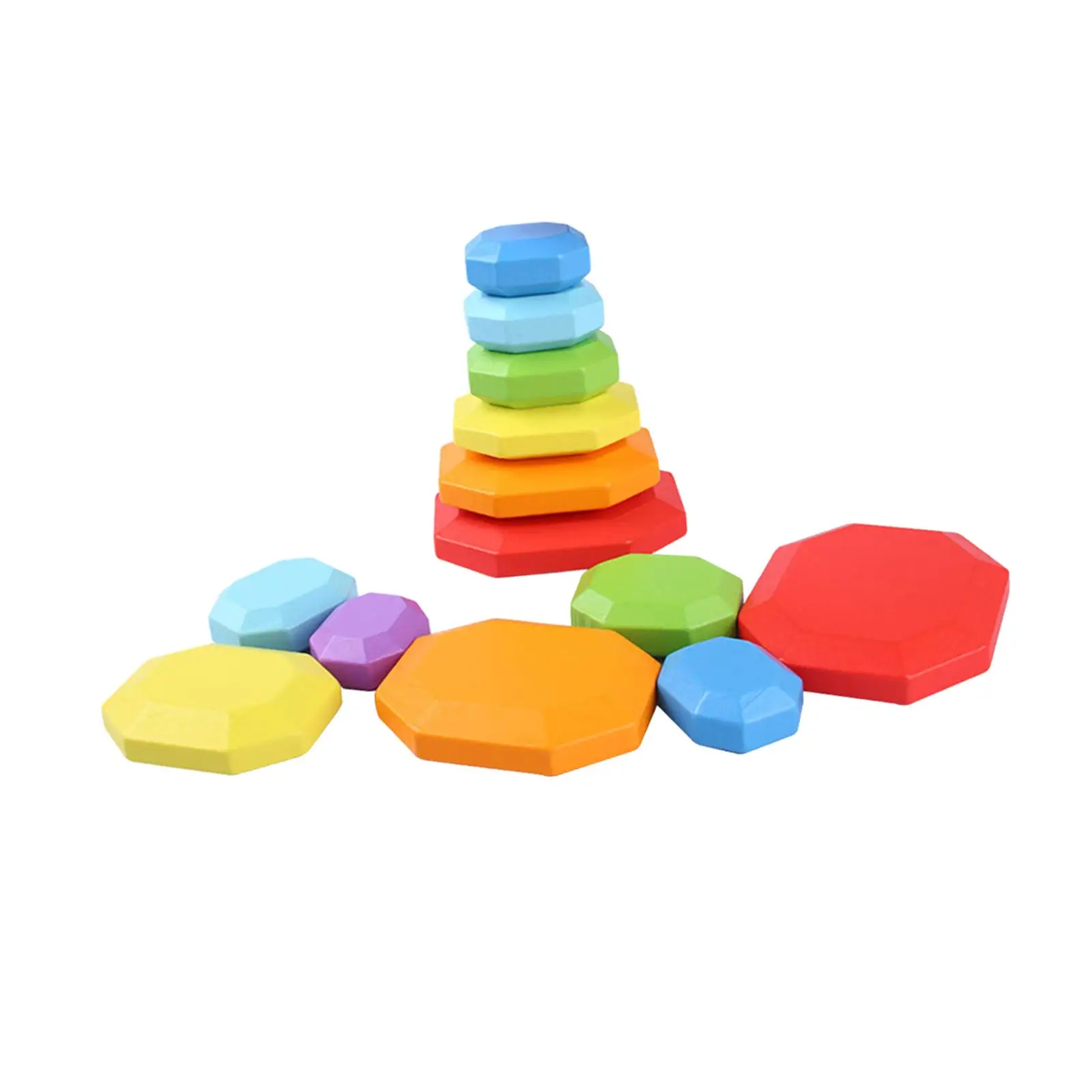 

7 Pieces Wooden Rainbow Stacking Stone Educational Wooden Blocks Building Toys for Kid 3 Years up Boys Girls Holiday Gifts