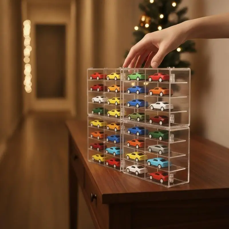Plastic Art Storage Box High Transparent Display Cabinet with 1/8 Slots for Mini Collectibles Stationery Desktop Organizer