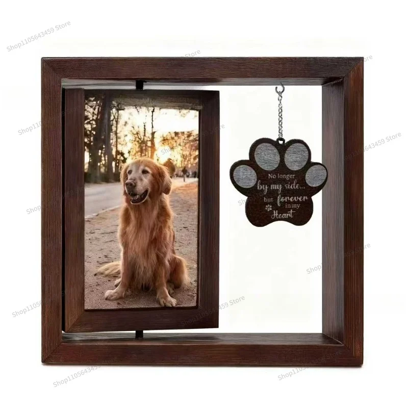 For Wooden Rotating Commemorative Photo Frame for Dogs and Cats, Pet Photo Frame, Heart Hanging Sign, Writingable Ornament