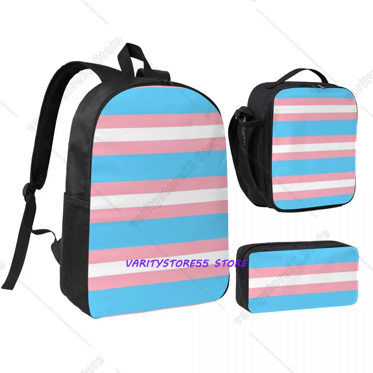 

Transgender Flag Lgbt Pride Backpack Student BookBag School Bag Computer Shoulder Bags 3ps Insulated Lunch Bag Pencil Case