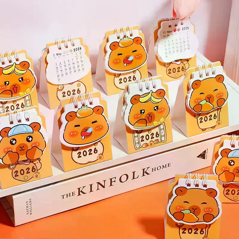 1Pcs 2026 Mini Calendar Cartoon Capybara Desk Calendar Office School Portable Calendar Christmas Gift For Friends Desk Decor