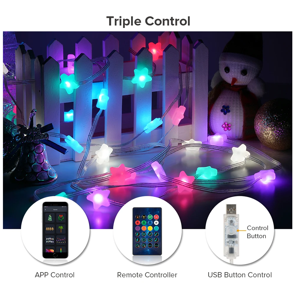 WS2812B LED String RGB Dream Color Birthday Decoration Party Star Strawberry Rugby Lights Room USB App Remote Led Light DC5V