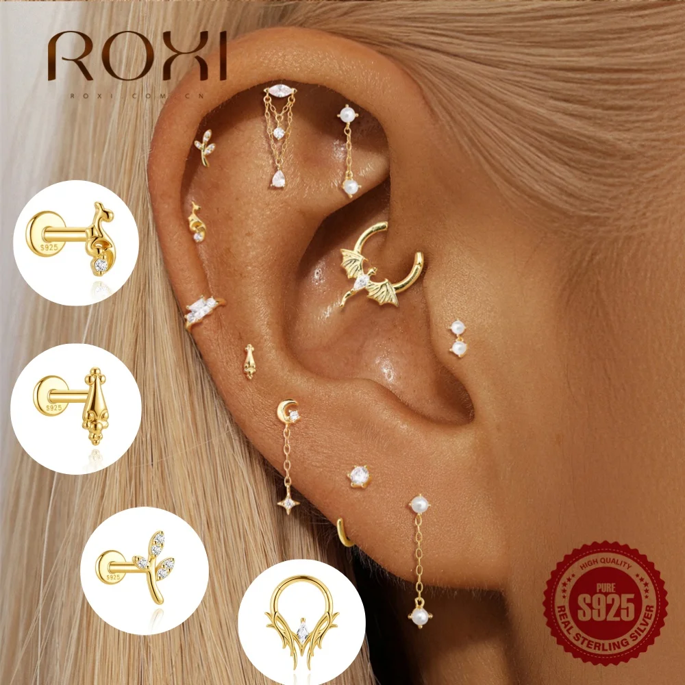 ROXI 1 Stück 925 Sterling Silber CZ Flacher Piercing-Ohrring Drachenranken-Stern-Quaste Damen Ohrschmuck Trendiger Bankett-Alltags-Date-Schmuck