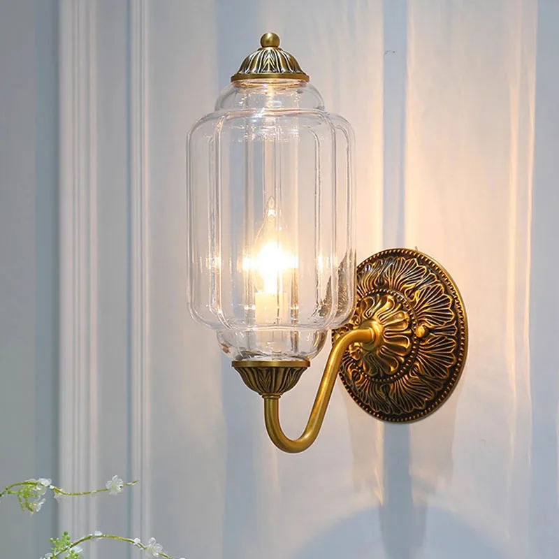 Retro Glass Wall Lamp living Room Entrance Bedroom Bedside Led Green Glass Vintage Brass Wall Sconce Hallway Wall Lights