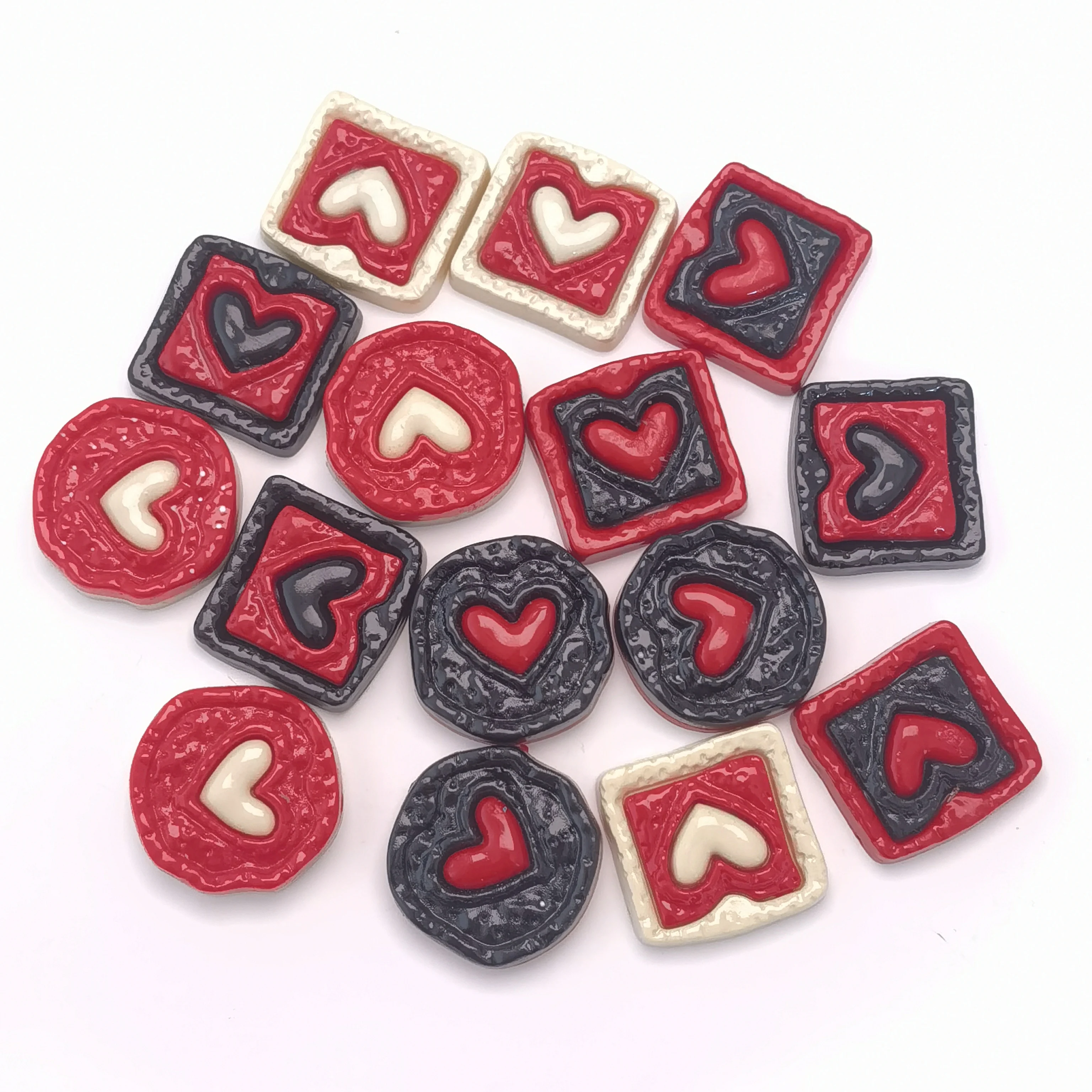 Black Red Heart Biscuits Flatback Resin Cabochon Miniature Food Crafts DIY Scrapbooking Phone Decoration Accessories