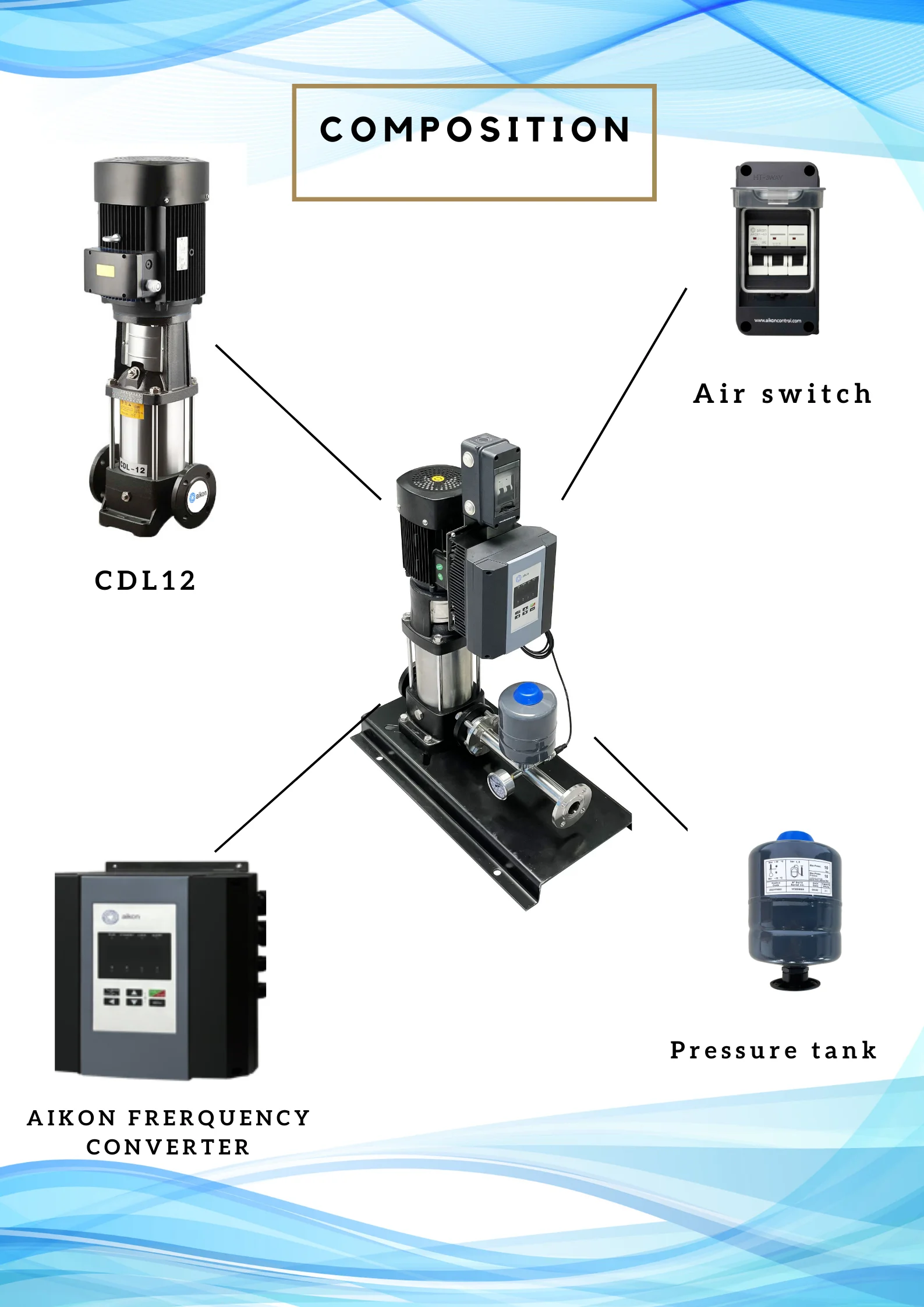 Aikon pompa air vertikal multi tahap, pompa air vertikal cerdas dengan kontrol VFD, tekanan otomatis, tekanan tinggi