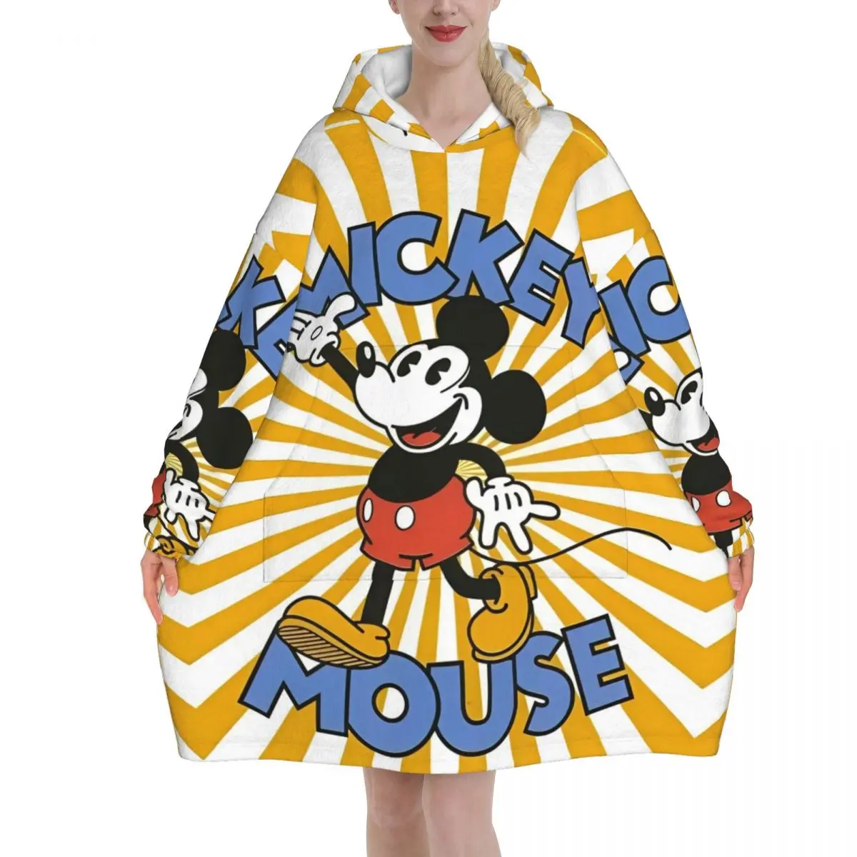 Mickey Mouse Cartoon Blanket Hoodie Wearable Blanket Large with Pocket Warm Sleeping Bag Soft Cozy Onesie