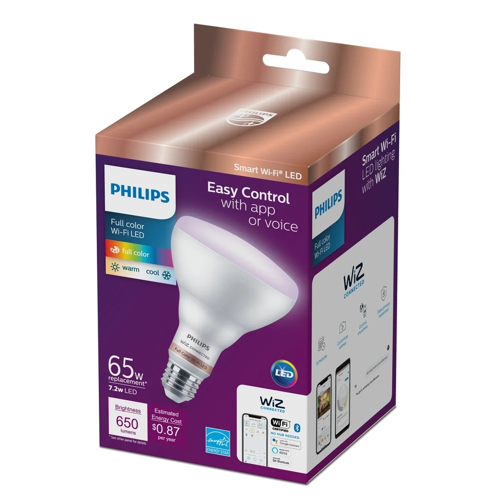 Lampadina per proiettore LED intelligente Wi-Fi collegato Dimmerabile Colore sintonizzabile Bianco E26 65W Controllo vocale equivalente 650 lumen 1 confezione