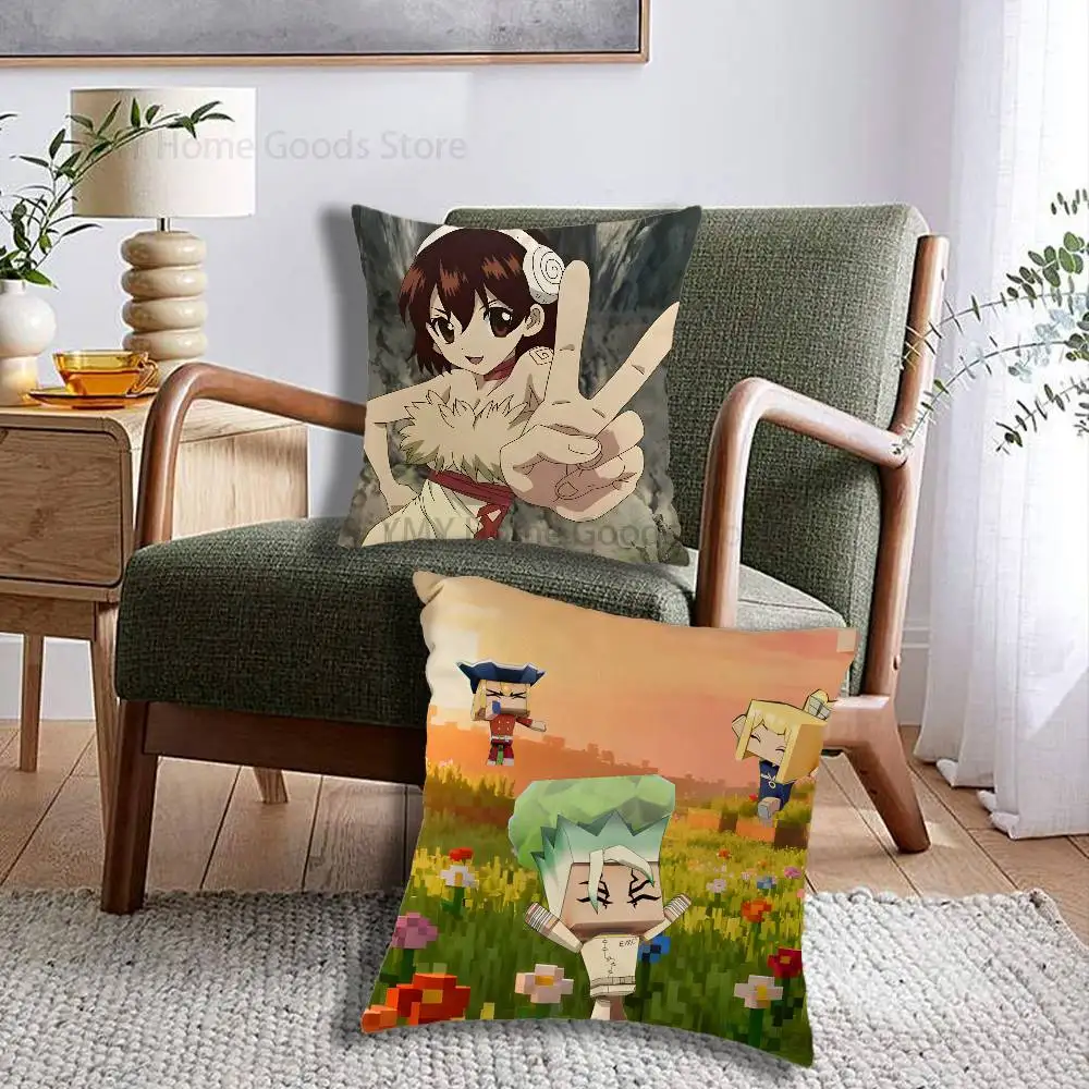 Anime Dr STONE Print Throw Pillow Cover Square Cushion Case for Living Room Bedroom Decor
