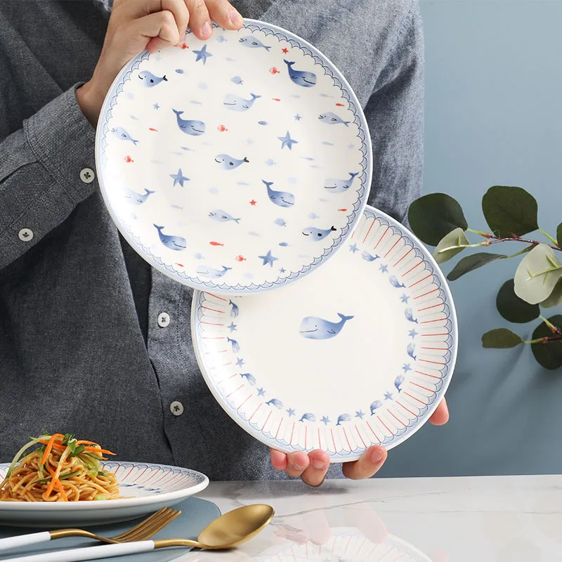 Nordic Dolphin Plate Ceramic Dish Dish Set Cartoon Custom Home Western Food Plate Restaurant Steak Plate