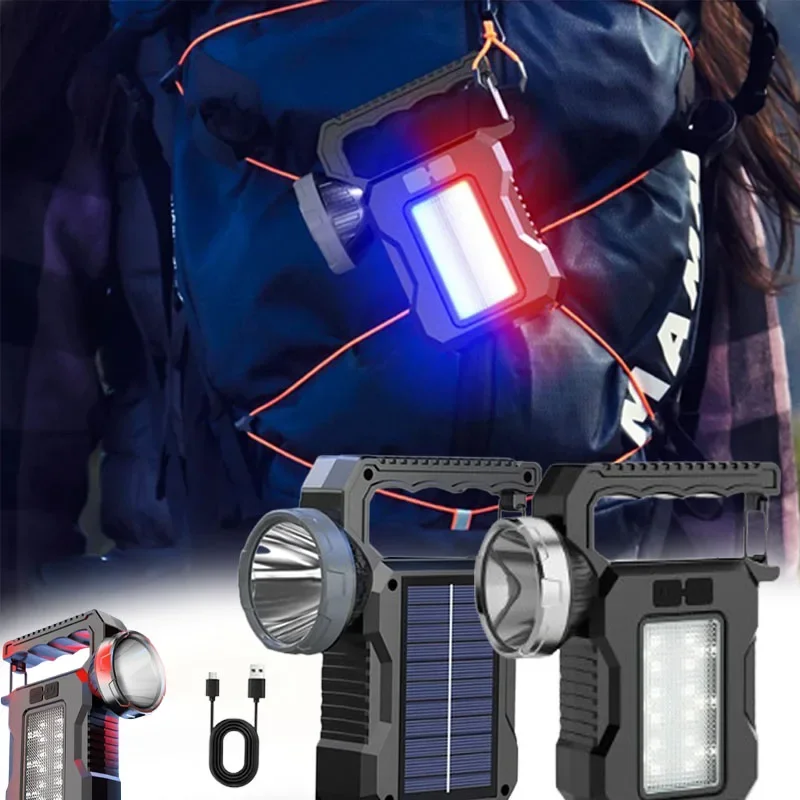 

Solar Power LED Flashlights Multifunctional Portable Light Rechargeable Camping Work Light Solar Charging High brightness Torch