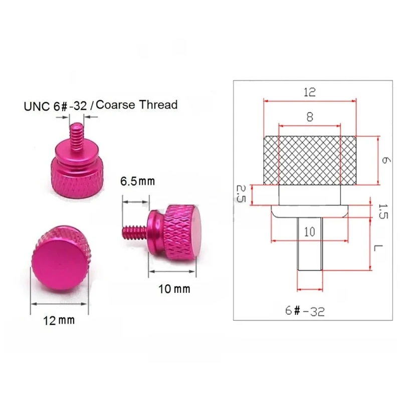 6#-32(m3.5)*6 Colorful Anodized Aluminum Computer Screw Step Thumb Screws Knurled Hand Bolts