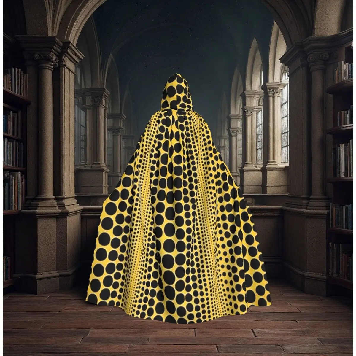 Yayoi Kusama Pumpkin Abstract Art Long Hooded Cloak Witch Medieval Costume Cosplay Cape HalloweenCoat Adult Unisex - view 6