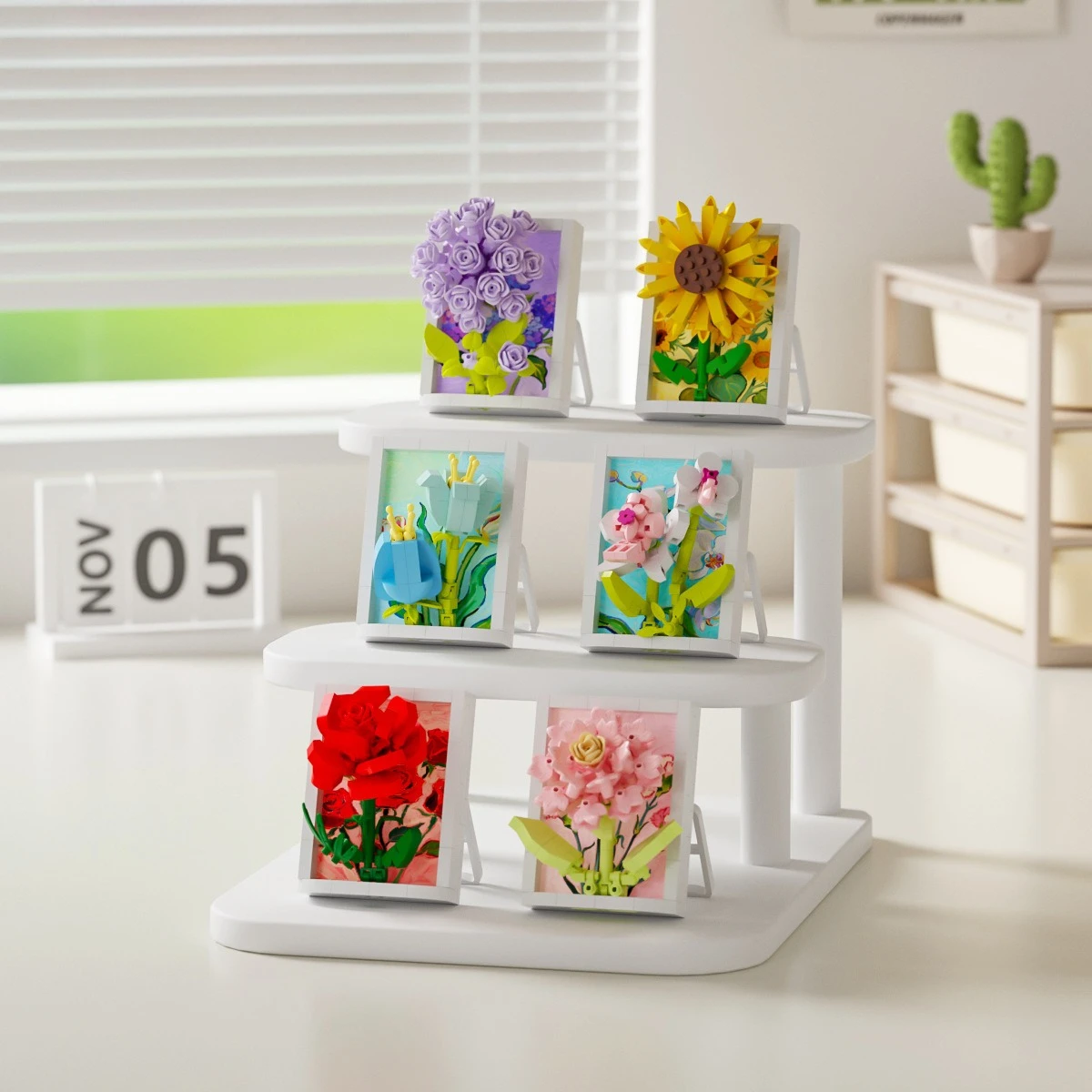 Framed Flower Shadow Eternal Life Building Blocks Bouquet Carnation Rose Educational Building Blocks Teacher's Day Gift