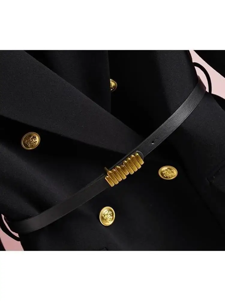 Ele Bla  Suit Jaet Women's Casual Design Spring Autumn New Korean Sle Long Sve Office Double Button Coat