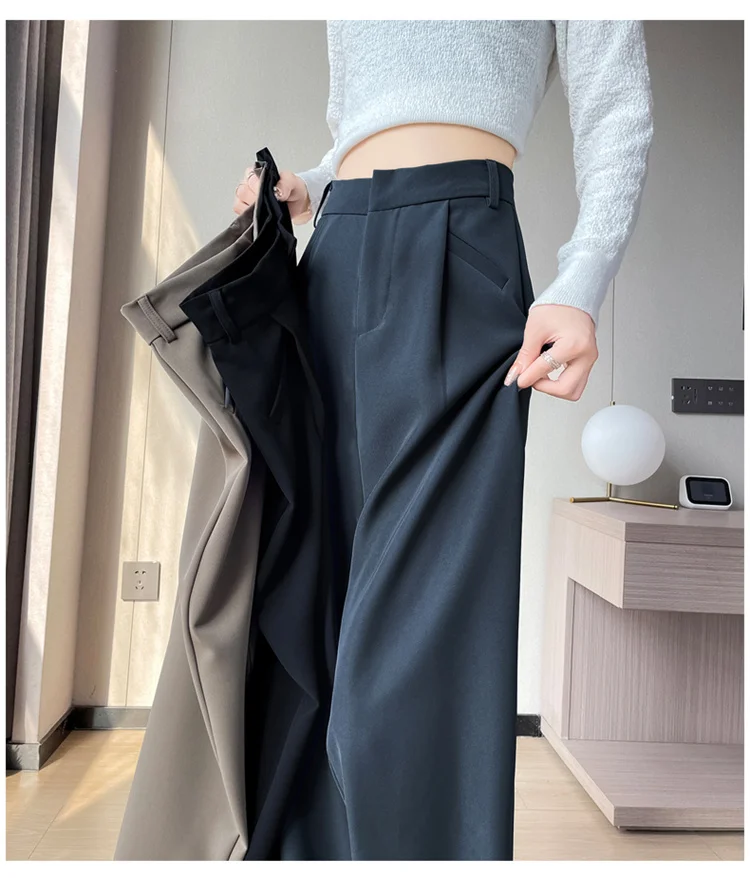 Spring 2024 New Fashion All-Match Simple Office Suit Pants Wide-Leg Pants High Waist Narrow Straight Casual Mop Pants Women