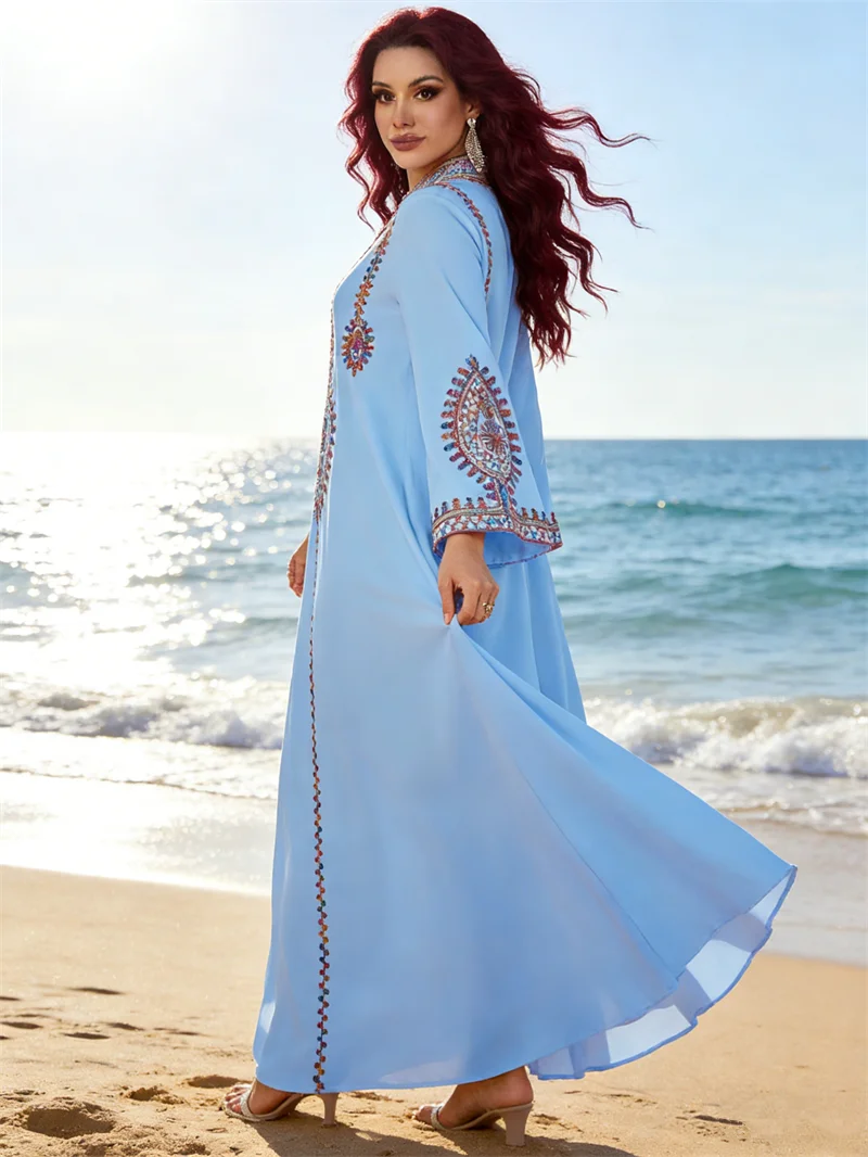 

Ramadan Dubai Abaya Embroidery Muslim Dress for Women Eid Djellaba Islam Jalabiya Caftan Marocain Femme Robe Turkey Kaftan Gown