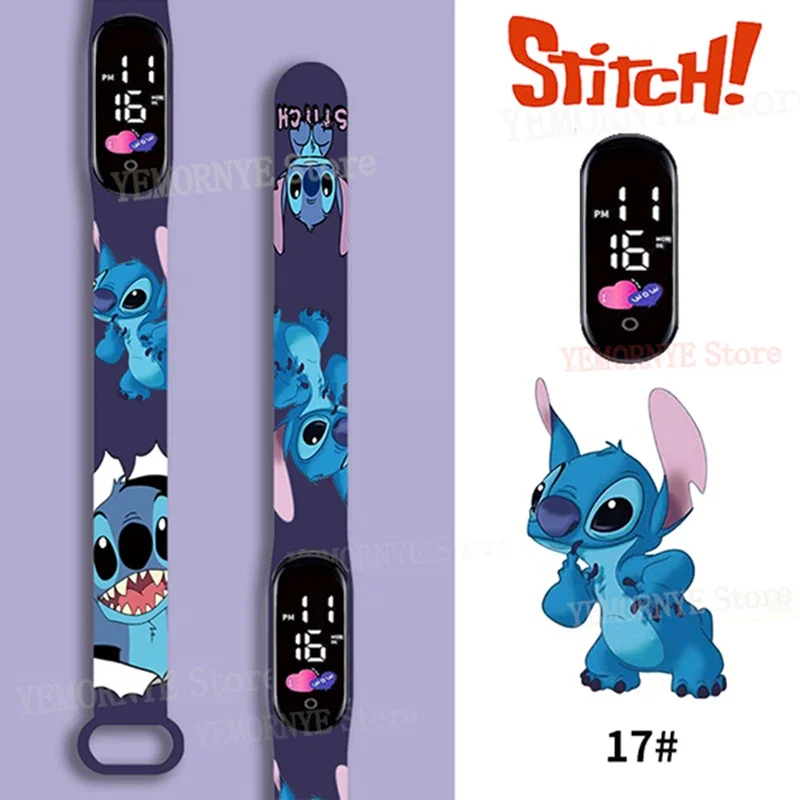 Disney Stitch Digital Kids\' Watches Anime Figures LED Luminous Watch Touch Waterproof Electronic Sports Watch Kids Birthday Gift