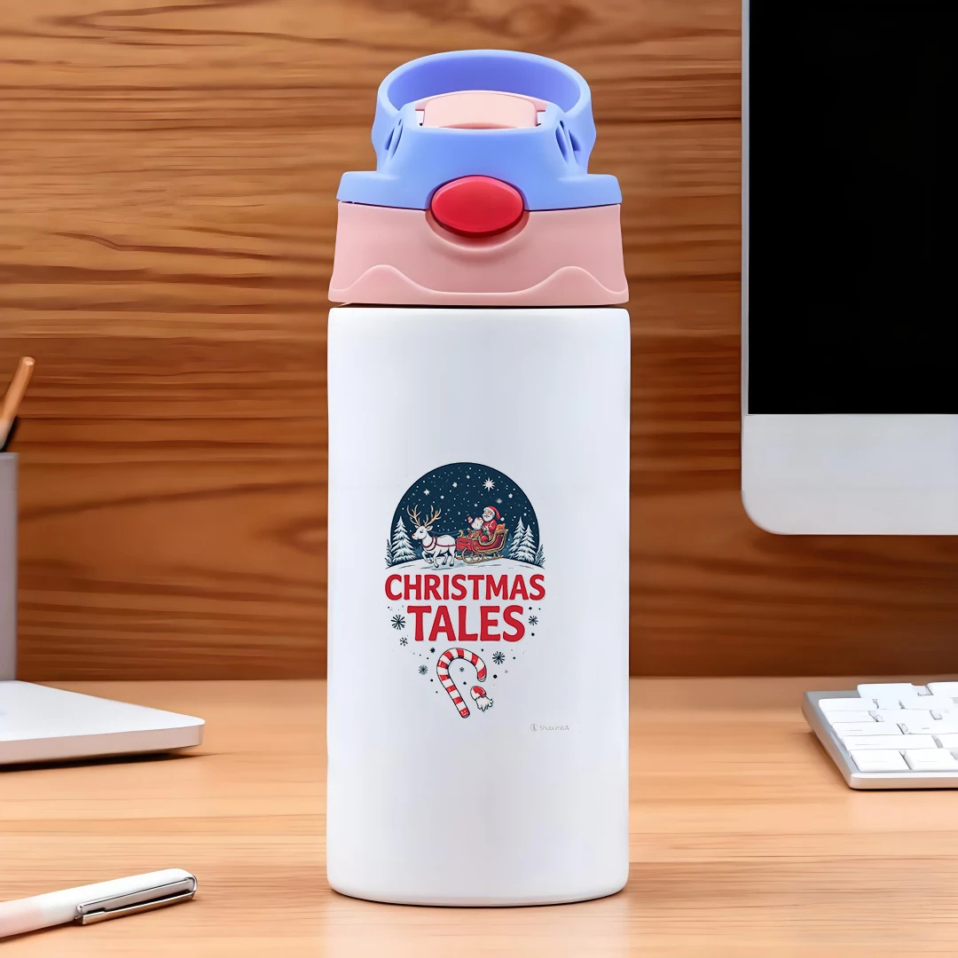 كوب حراري من الفولاذ المقاوم للصدأ 304 + كوب بقشة سانتا كلوز كرتوني للأطفال زجاجة مياه هدية عيد الميلاد والعام الجديد