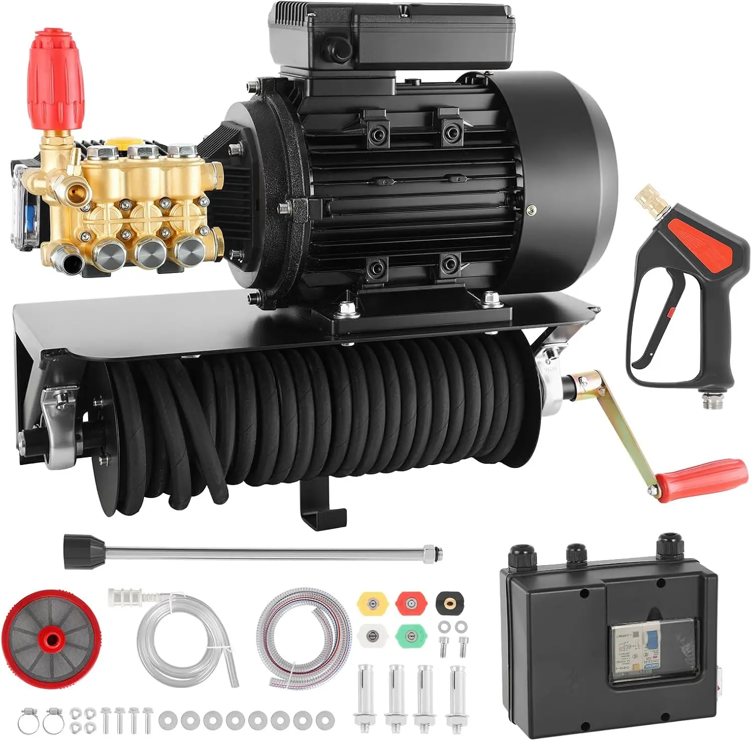 Electric Pressure Washer Pump Kit, 1950 PSI, 3.2 GPM, Triplex Power Washer Pump with 5 HP Motor 240 V, Includes Wall Mount Brack