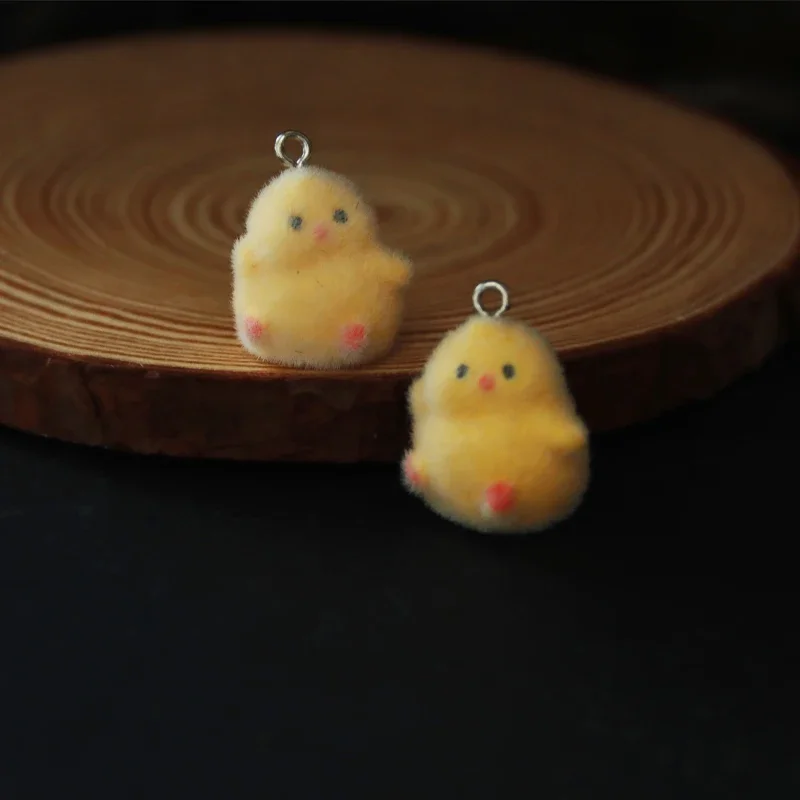 30Pcs 16*20mm 3D Flocked Cute Chick Charms Cartoon Animal Resin Pendant Earring Keychain Accessories for DIY Crafts Jewelry Make