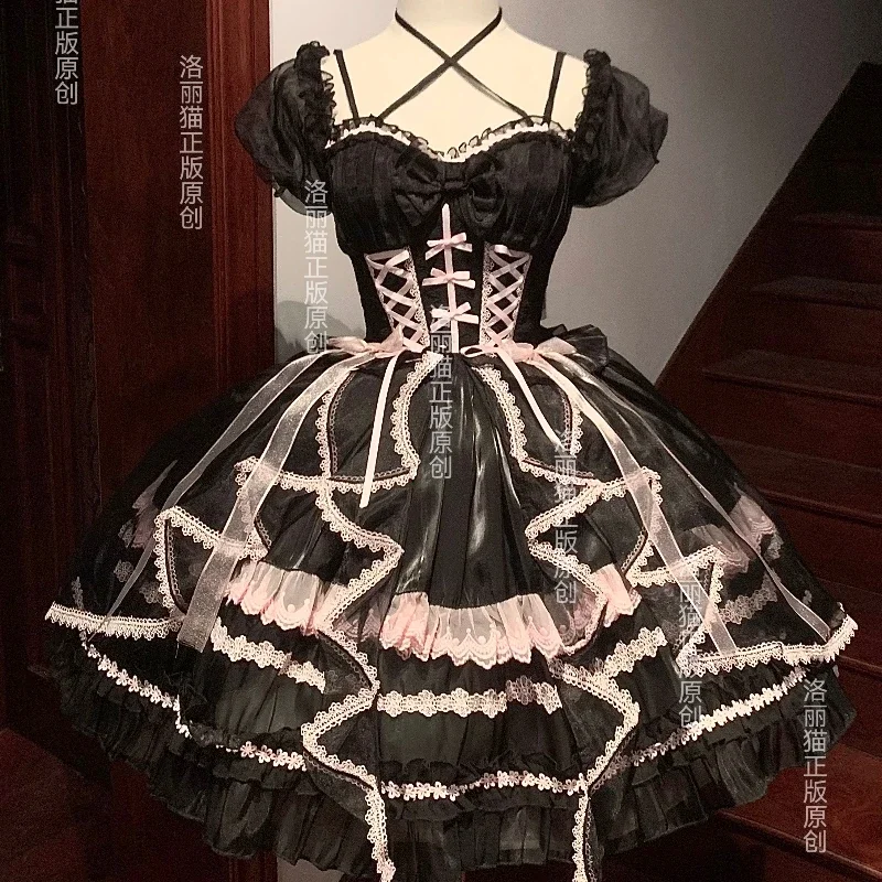 فستان نسائي جديد لربيع وصيف 2025 بدون أكتاف بأكمام قصيرة ونحيف OP/JSK فستان قصير على شكل كرة لوليتا فستان الأميرة للفتيات الجميلات