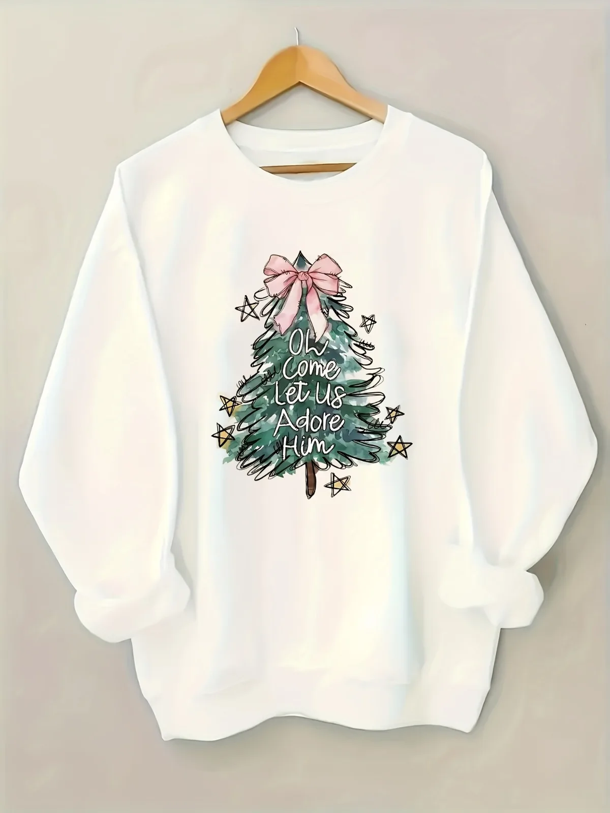 Felpa con cappuccio stampata con motivo albero di Natale alla moda casual da donna, comodo pullover stile street, abbigliamento regalo per le vacanze