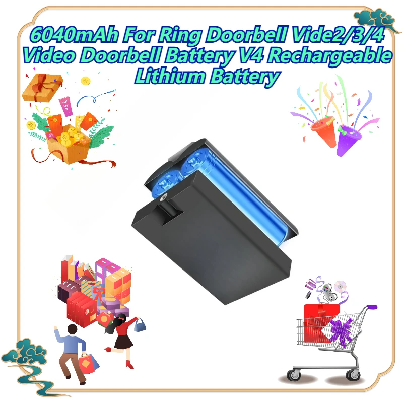 

6040mAh For Ring Doorbell Vide2/3/4 Video Doorbell Battery V4 Rechargeable Lithium Battery