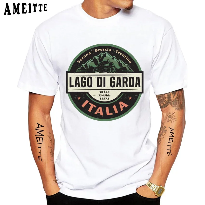 Lago Di Garda Lake Garda Italy GS Adventure Motorcycle Rider T-Shirt Col du Galibier Route des Grandes Alpes Tees Man Cycling