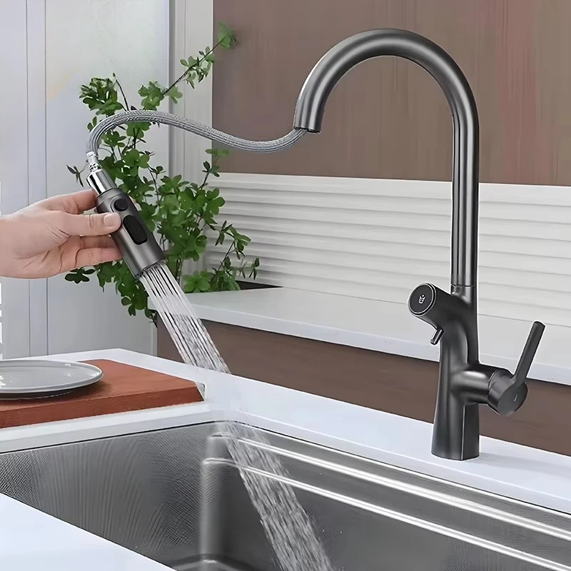 Light luxury brushed gold kitchen hot and cold faucets include water purifier 3-in-1 dishwasher splash-proof faucet pulling taps