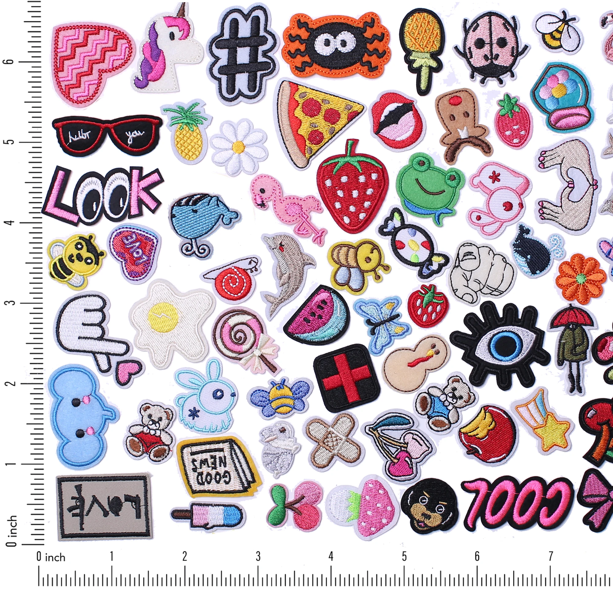 Axen-set of embroidery patch with adhesive back, embroidered applique, cute design for decoration, set of 70PCs