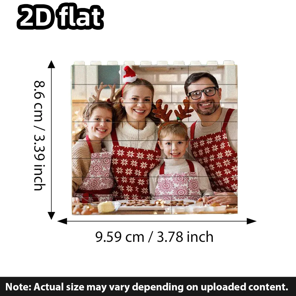 Customized photo building blocks for Christmas decorations. Personalized holiday souvenirs. Family photo, couple anniversary, go