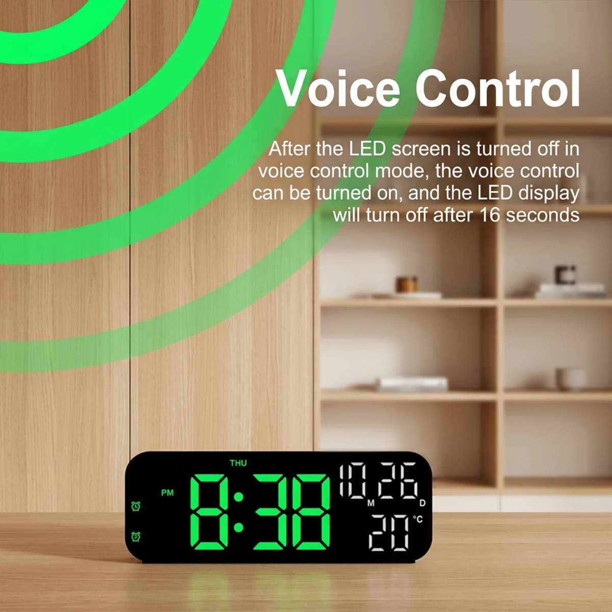 Multi-function Digital Alarm Clock Voice Control Temperature and Date Week Display Night Mode Table Clock 12/24H LED Alarm Clock